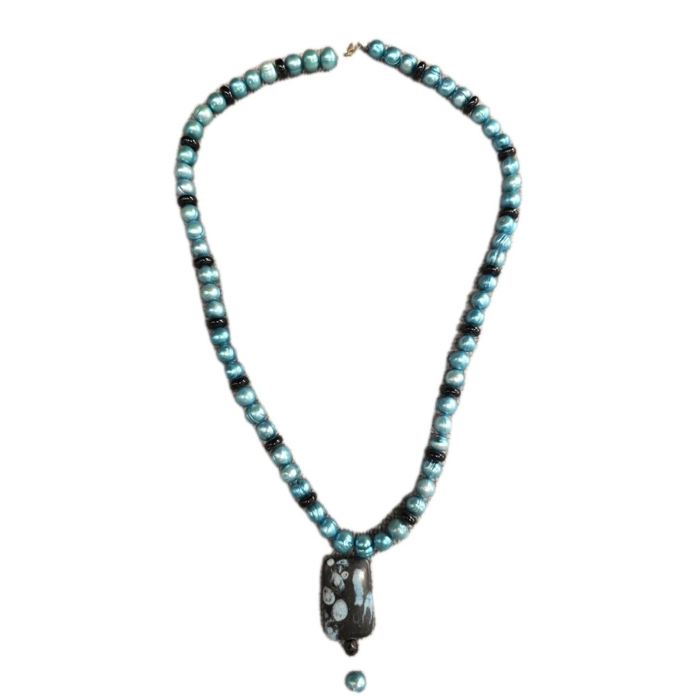 Boho Black & Blue Beaded Necklace Hippie Handmade